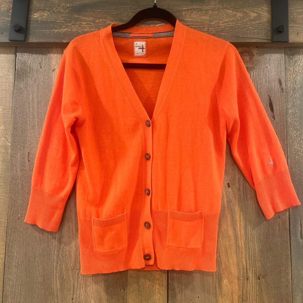 Relwen Orange Button Down Cardigan Linen Blend Small